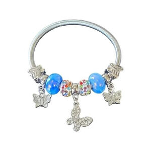 Cute Silver Plated Stretchy Butterfly Colorful Rhinestone Beaded Bracelet